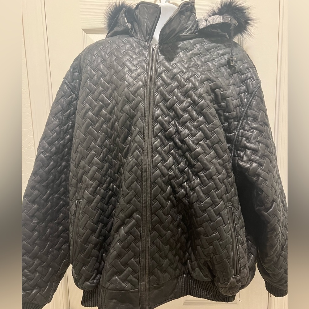 Brooklyn Ballerz Womens Leather Jacket with Faux Fur Hood Size 4XL